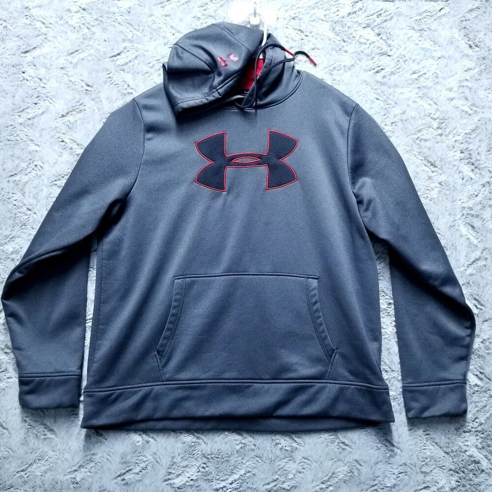 Under Armour Gray Red Storm Fleece Hoodie Loose Fit Coldgear Men's Sz XL